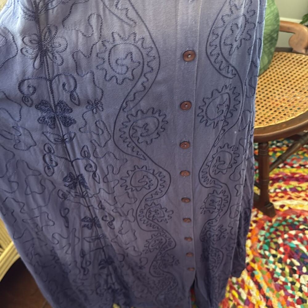 Raja Purple Ombré Floral Embroidered Button Up Back Tie Boho Hippie Maxi Dress - Picture 3 of 5